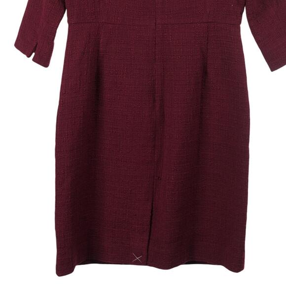 NWT J.CREW Sheath Dress 12 Burgundy Red Cotton Tweed Boatneck 3/4 Sleeve AR712 - Picture 7 of 11